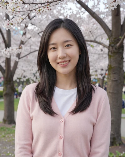 Minji, 25, Korean woman near cherry blossoms in Seoul South Korea