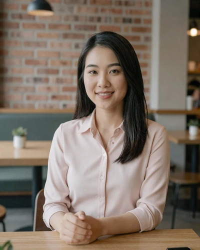 Trang, 27, Vietnamese American woman at a modern Houston cafe