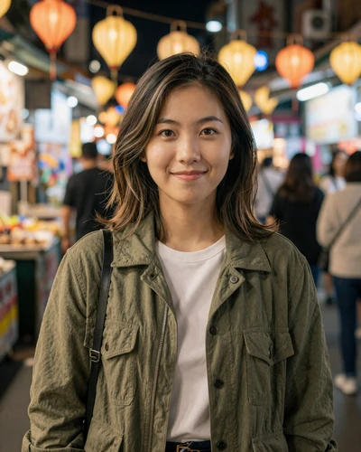 Suki, 25, Taiwanese woman in casual jacket at Taipei night market