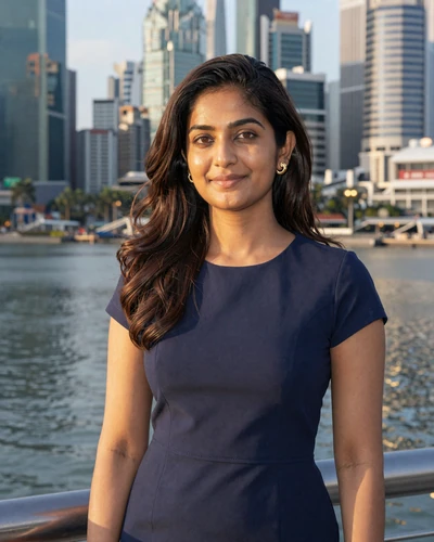 Priya Nair, 29, verified Singaporean Indian professional woman from Marina Bay ready for international dating