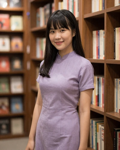 Hoa, 25, Vietnamese woman in a cozy Ho Chi Minh City bookstore
