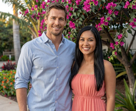 David from Canada and Maria from Philippines smiling together in a tropical garden after meeting on Foreign Girl Date