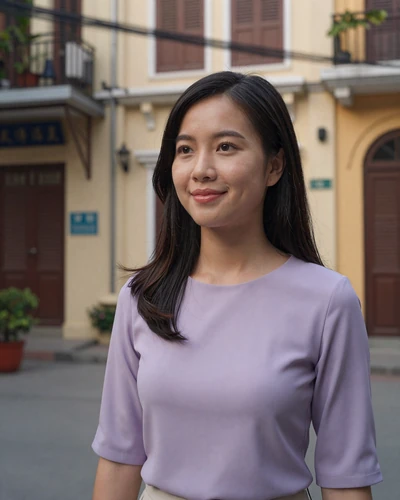 Ha, 25, verified Vietnamese woman from Hanoi in a lavender blouse