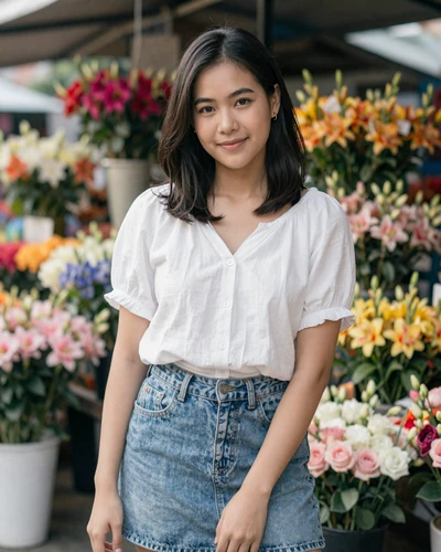 Ploy, 24, Thai woman at a Chiang Mai flower market in morning light