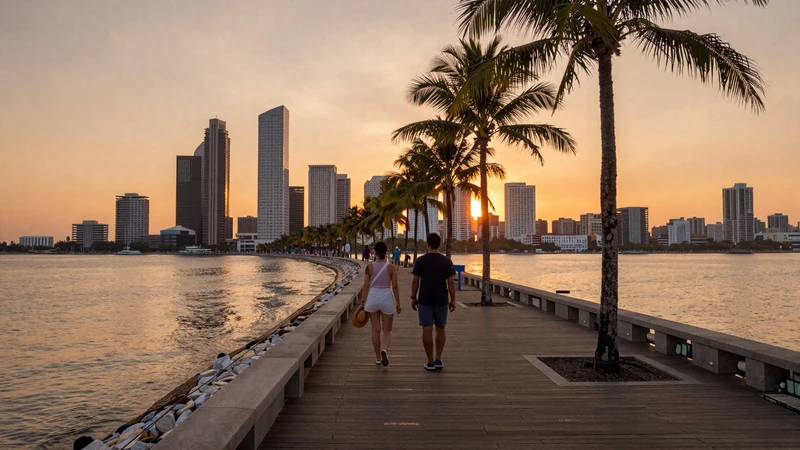 Manila Bay waterfront boardwalk at golden hour showcasing the Manila dating scene