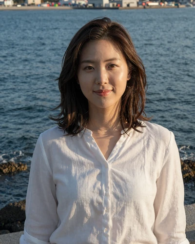 Mina, 27, Korean woman in white blouse near Busan waterfront seeking connection