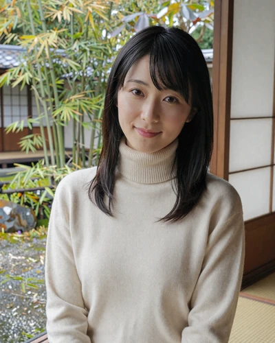 Aya, 24, Japanese woman in cream sweater at Kyoto tea house for dating